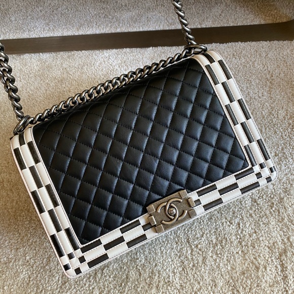 CHANEL Handbags - SOLD Chanel calfskin checkerboard new medium boy